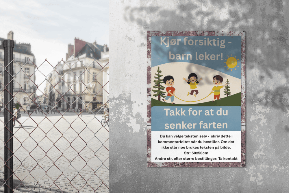 Skilt “Kjør forsiktig – barn leker” i 3 mm alupanel - Bilde 3