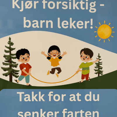 Skilt “Kjør forsiktig – barn leker” i 3 mm alupanel