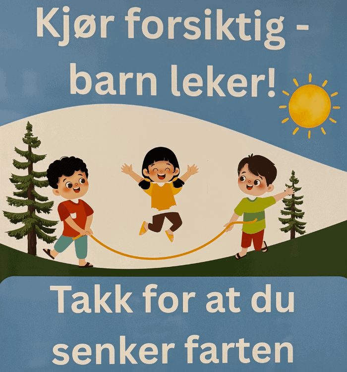 Skilt “Kjør forsiktig – barn leker” i 3 mm alupanel