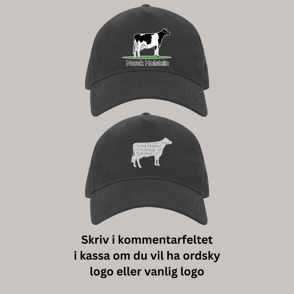 To svarte caps med Norsk Hønsen logo og tekst, perfekt for branding.
